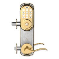 Yale Z-Wave Plus Assure Interconnected Push Button Deadbolt Lockset, Norwood Lever, Left Hand, 4 In. Prep, Polished Brass